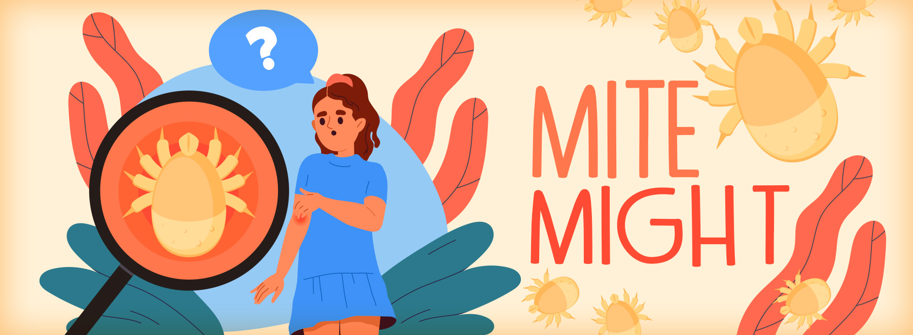 Graphic showing scabies and mites, indicating they may be responsible for allergy symptoms.